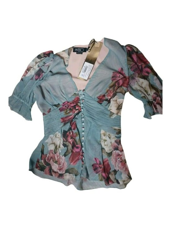 PatBO Tops - PatBO $495 Silk Peony Print Puff Sleeve Blouse Sz 34/2 NWT